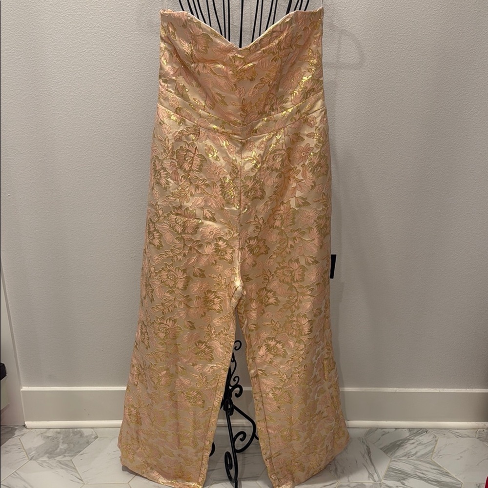 Lulu's Pink and Gold Jumpsuit Flowing Elegance